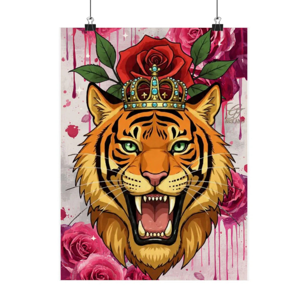King Tiger Roses Drip Graffiti Designer Matte Vertical Posters by GT Artland