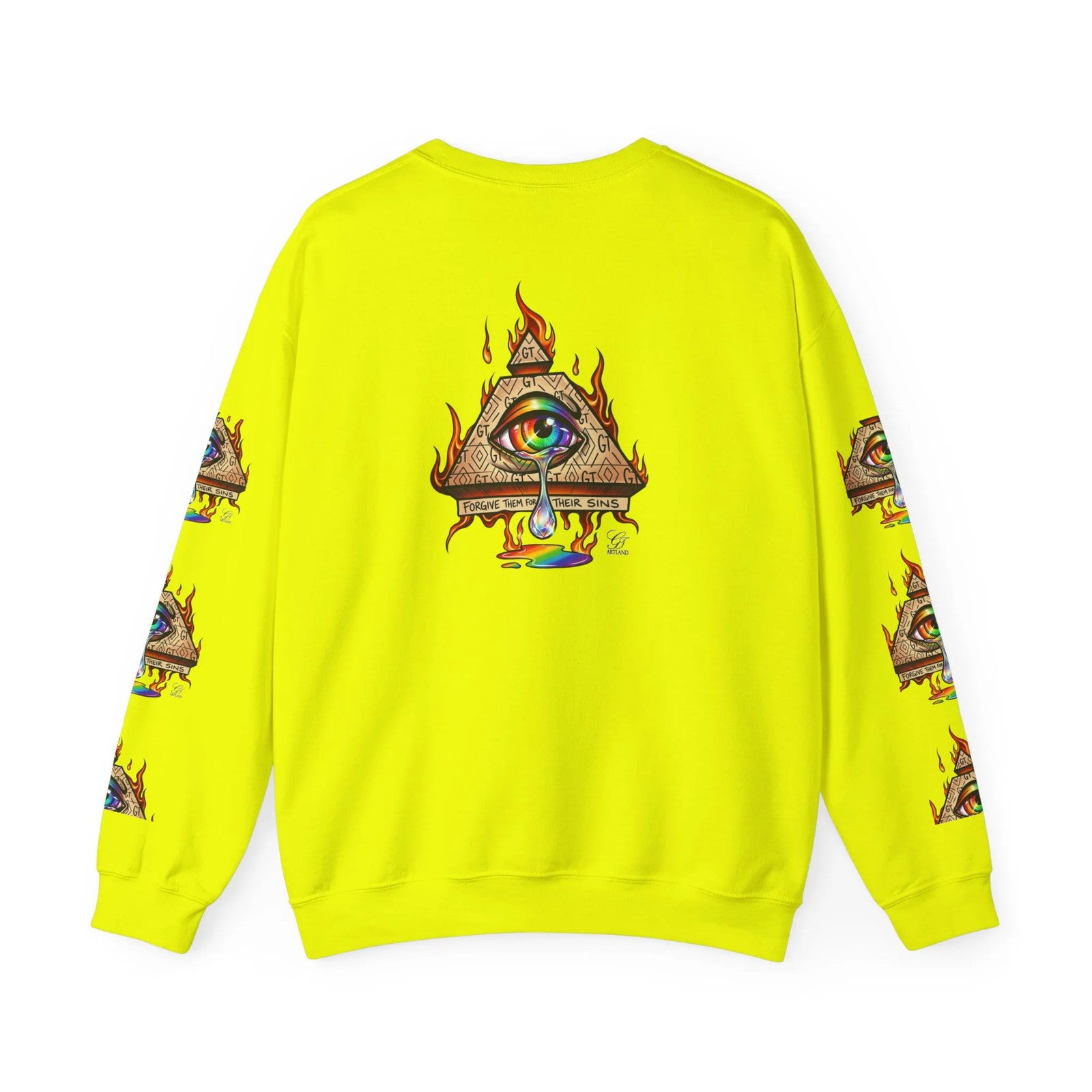 Psychedelic All-Seeing Eye Sweatshirt | Triangle Eye Flame Rainbow Drip by GT