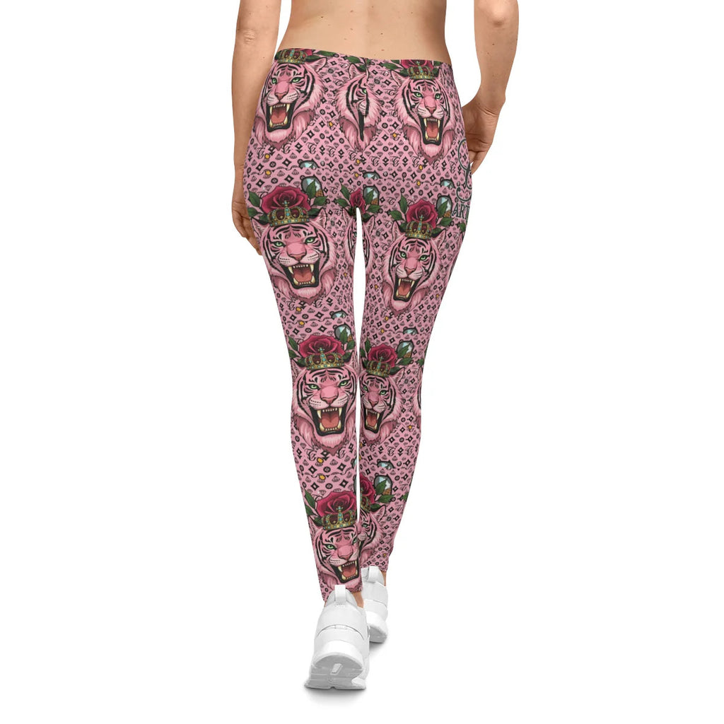 Pink Tiger Queen Rose Pattern Designer GT Women's Casual Leggings by GT Artland