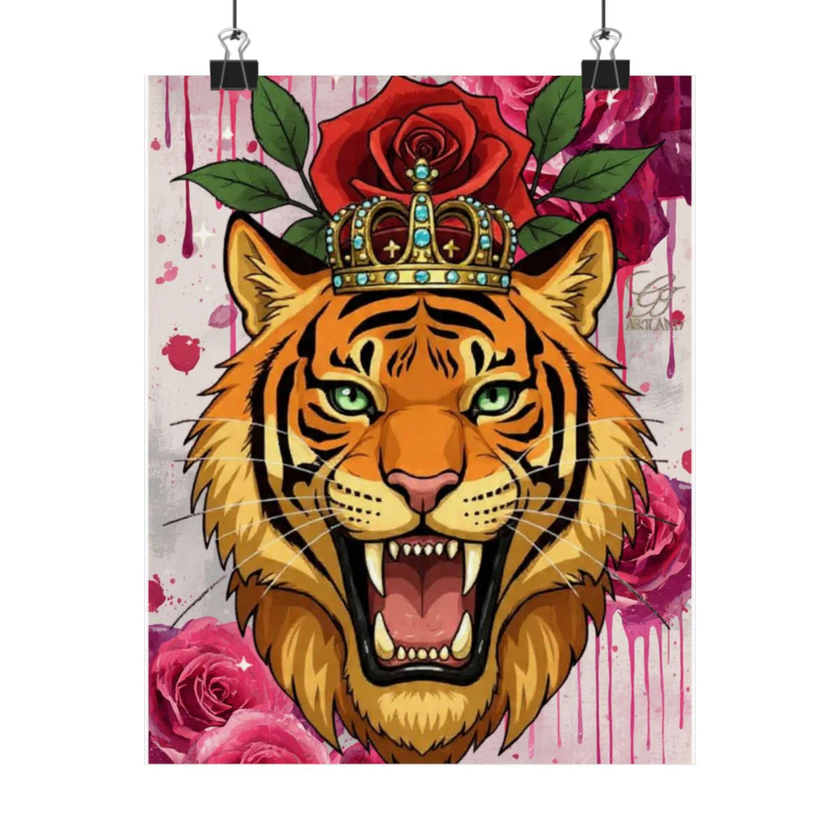 King Tiger Roses Drip Graffiti Designer Matte Vertical Posters by GT Artland