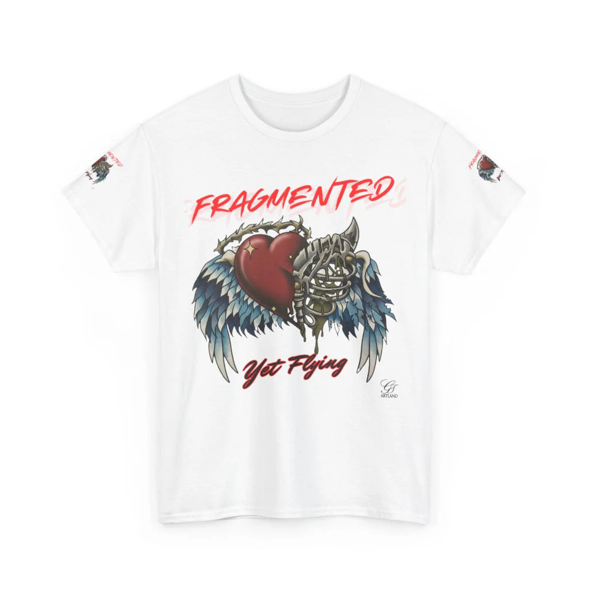 "Fragmented Yet Flying" Motivational Tattoo Style Heart and Bones Unisex Heavy