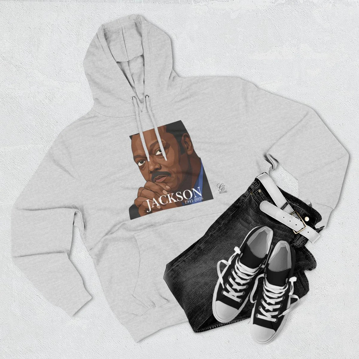 Jesse Jackson Urban Graffiti Art 1941-2026 Three-Panel Fleece Hoodie by GT