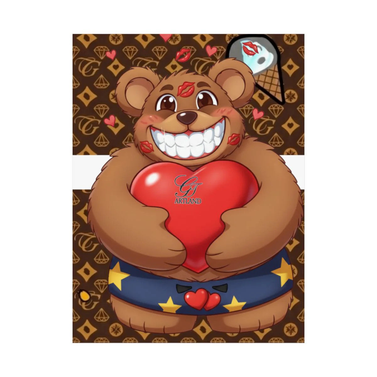 Bear Hugging Heart Kissy Designer High Fashion Graffiti Designer Matte Vertical