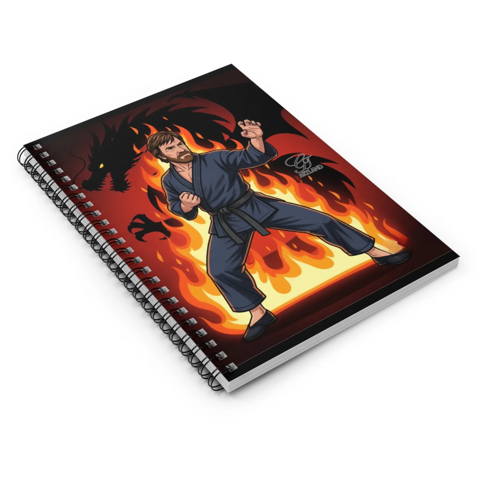 Martial Artist Chuck Norris Dragon Flames Notebook | Spiral Ruled Journal by GT