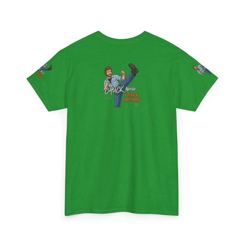 Chuck Norris kick illustration T-Shirt | I'll kick your butt slogan designer by