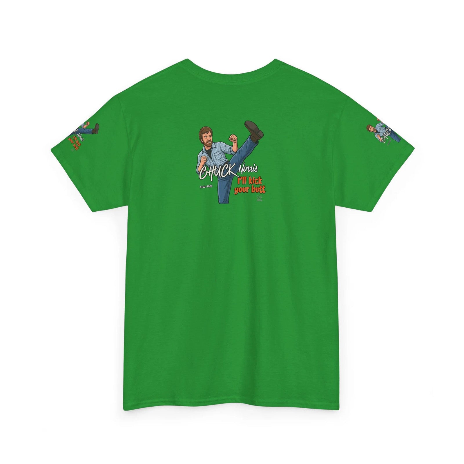 Chuck Norris kick illustration T-Shirt | I'll kick your butt slogan designer by