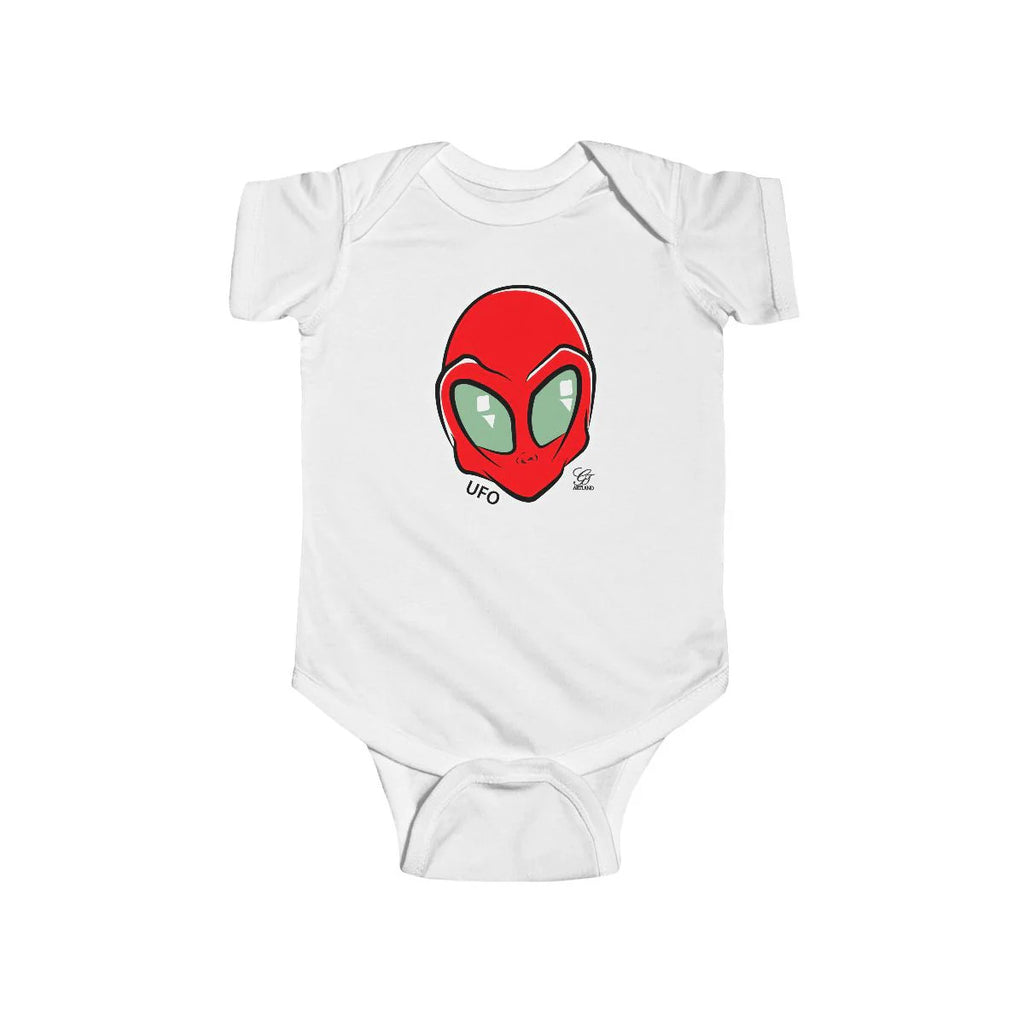 Cute Red Alien Designer Head Infant Fine Jersey Bodysuit by GT Artland