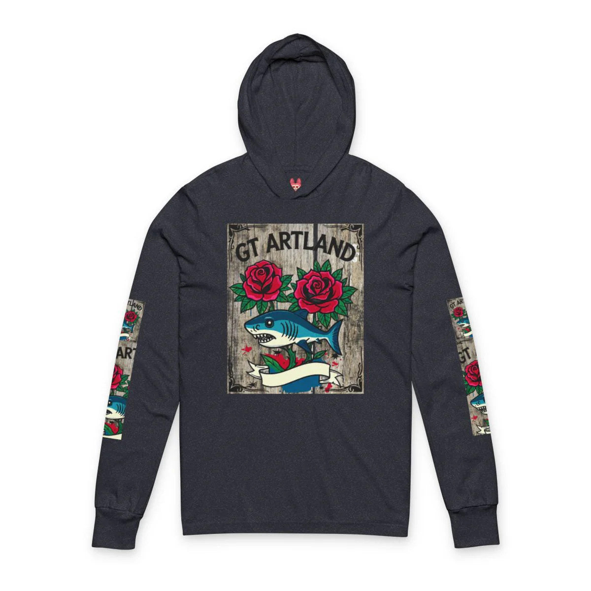 Rose Shark Tattoo Designer High Fashion Unisex Hooded Long Sleeve Tee by GT