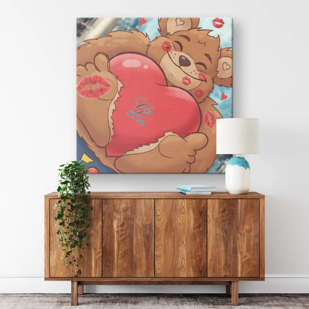 Insta Manga Teddy Bear Love Heart Cute Designer Square Canvas Wrap by GT Artland