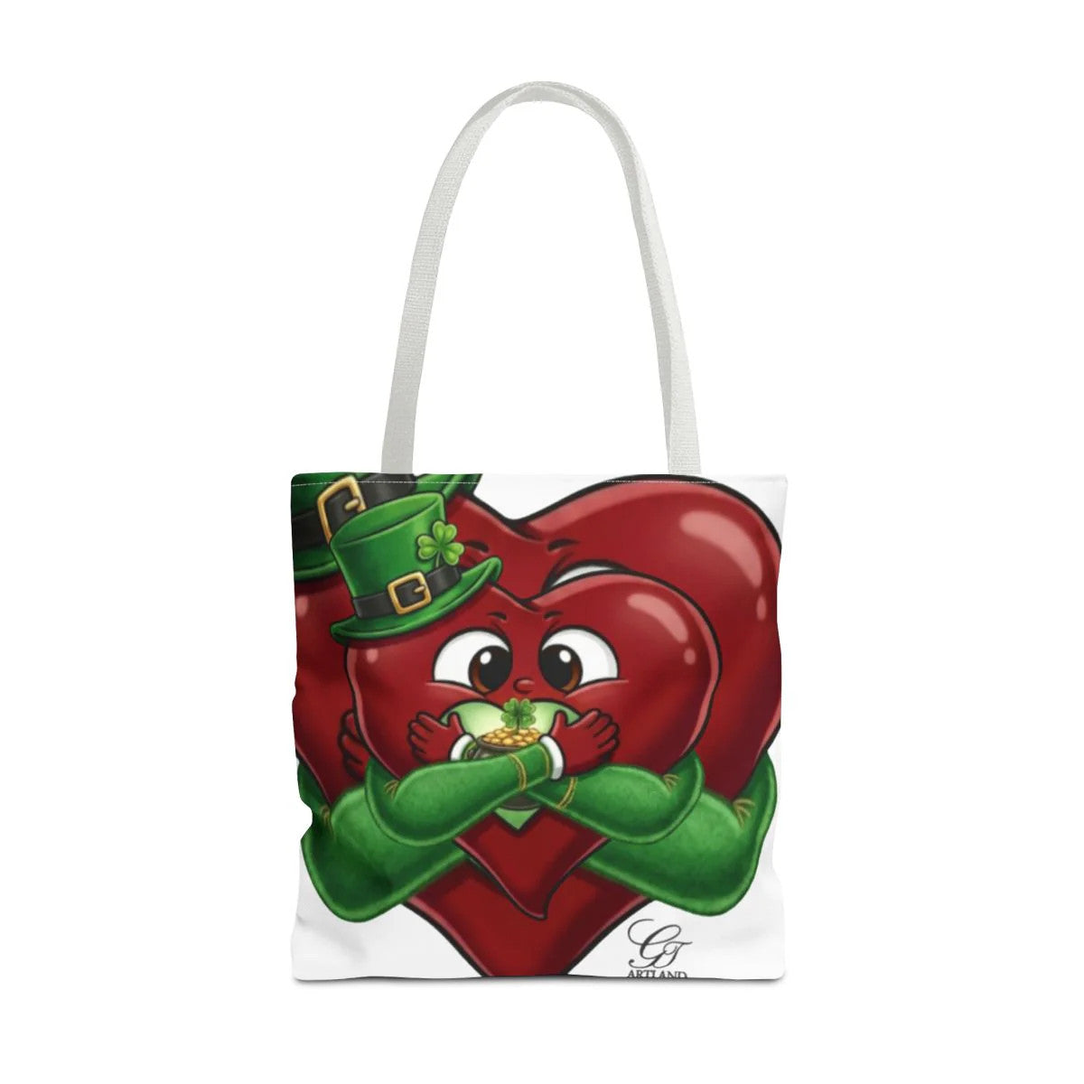 Shamrock Leprechaun Cute Heart Holding Pot of Gold Tote Bag by GT Artland
