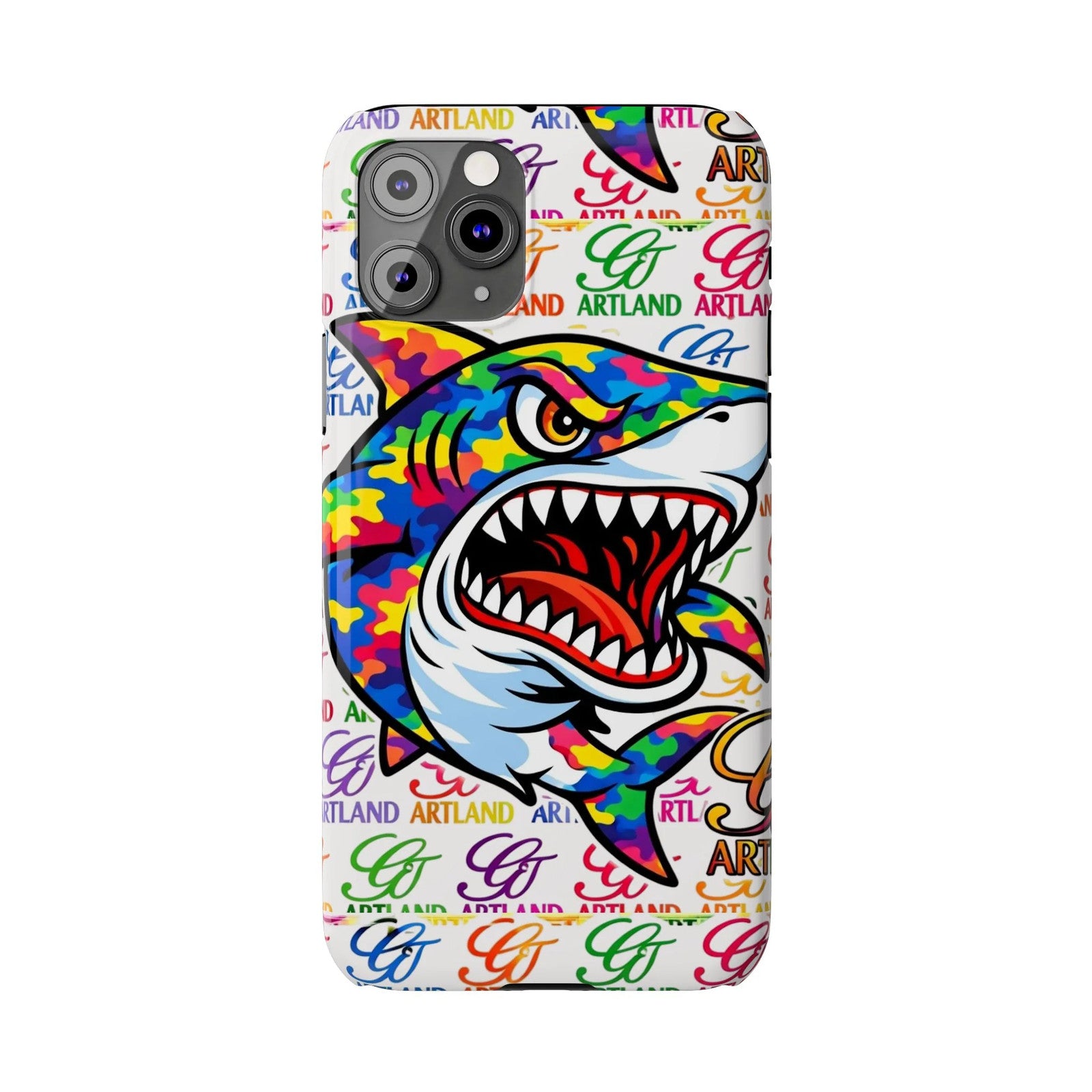 Colorful Camo Designer Shark GT Slim Phone Case | Vibrant Graphic, Artland Logo