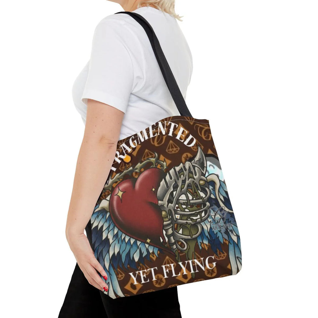 Fragmented yet flying Motivational tattoo Heart with Wings and Skeleton Equal