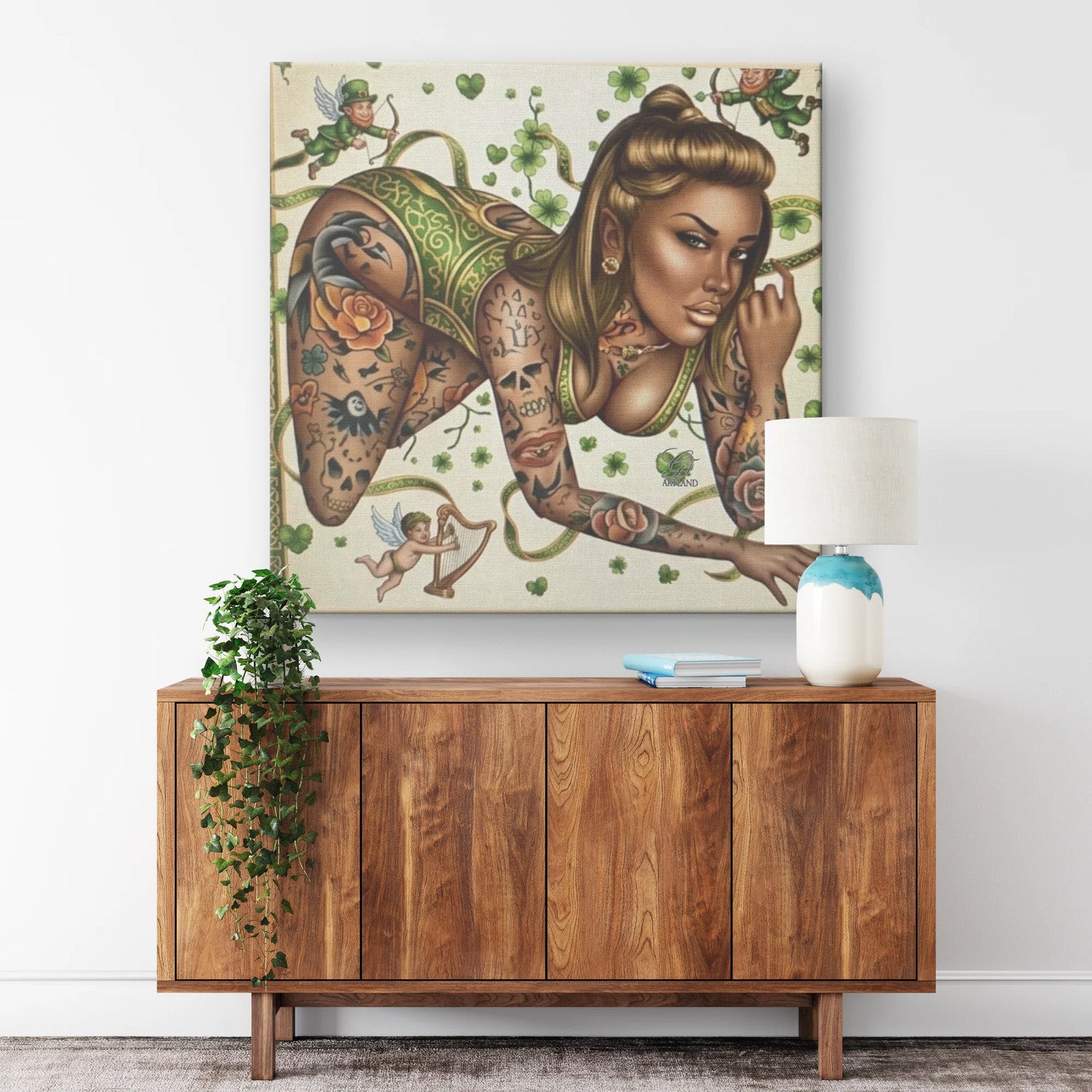 St. Patrick's Day Themed Sexy Ebony Vixen Irish Model Canvas Wrap by GT Artland