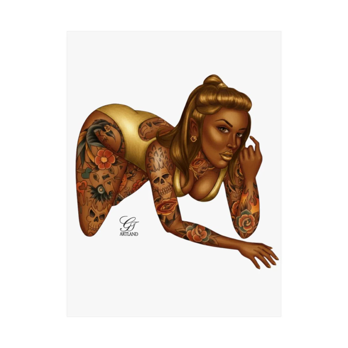 Ebony Tatted Vixen with Gold Hair Matte Vertical Posters by GT Artland