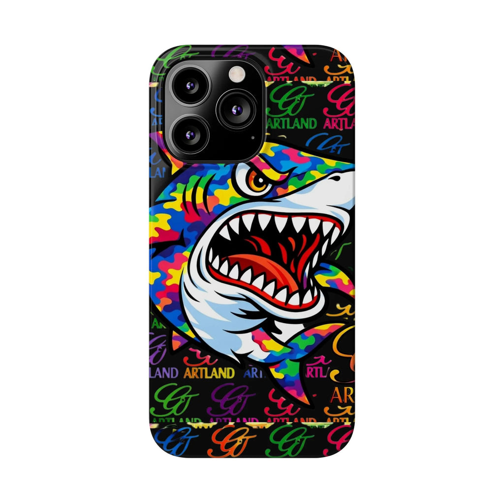 Colorful Shark GT Illustration Slim Phone Case | Neon Graffiti Pattern by GT