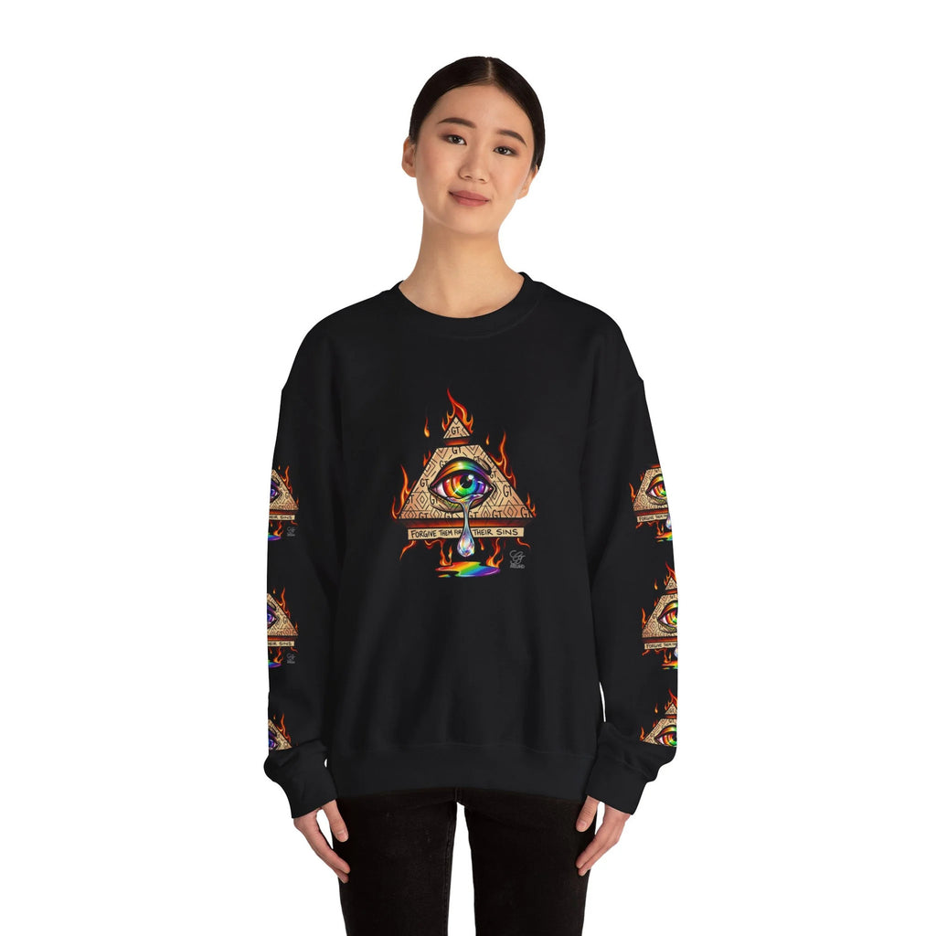Psychedelic All-Seeing Eye Sweatshirt | Triangle Eye Flame Rainbow Drip by GT