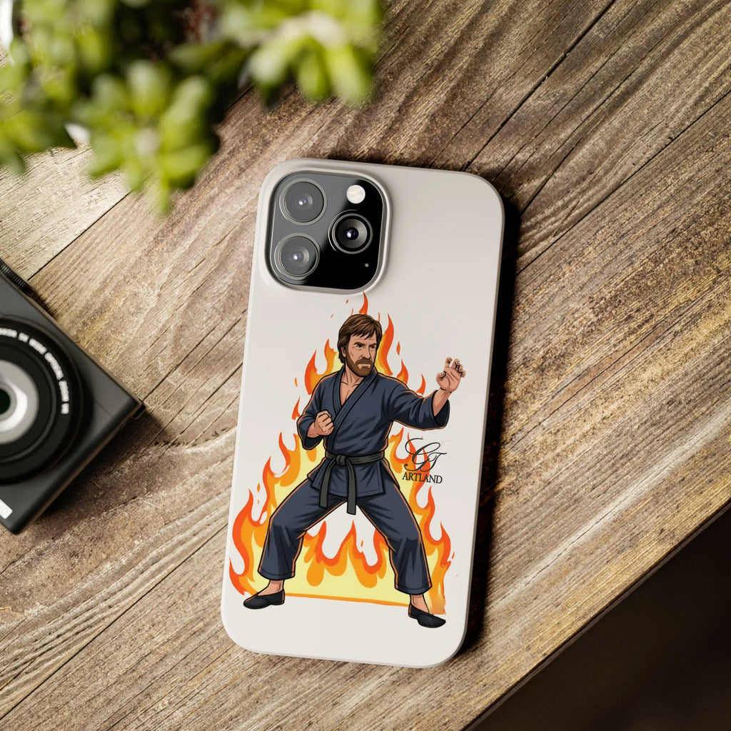 Karate Master Chuck Norris Illustration Slim Phone Case | Martial Arts Flames