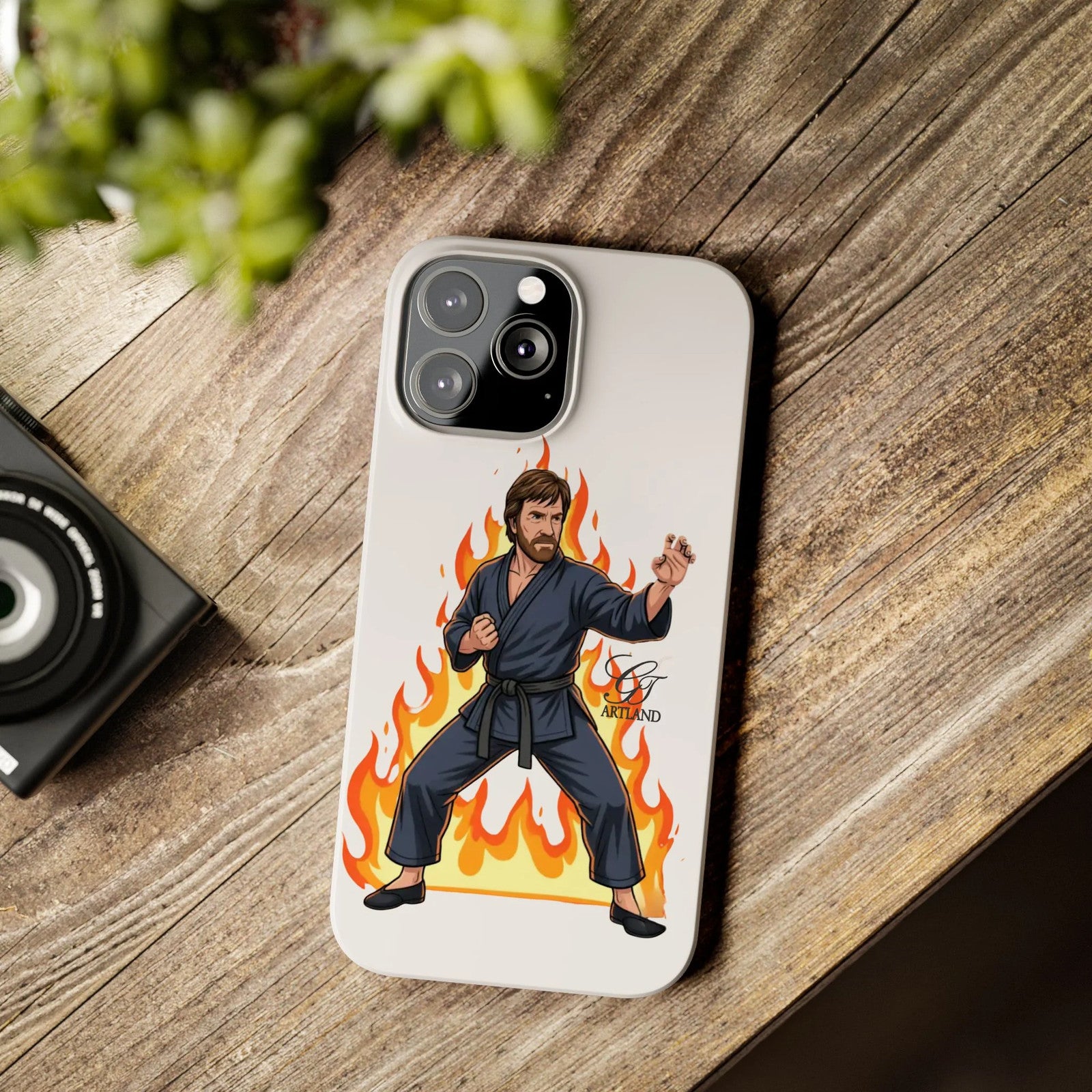 Karate Master Chuck Norris Illustration Slim Phone Case | Martial Arts Flames