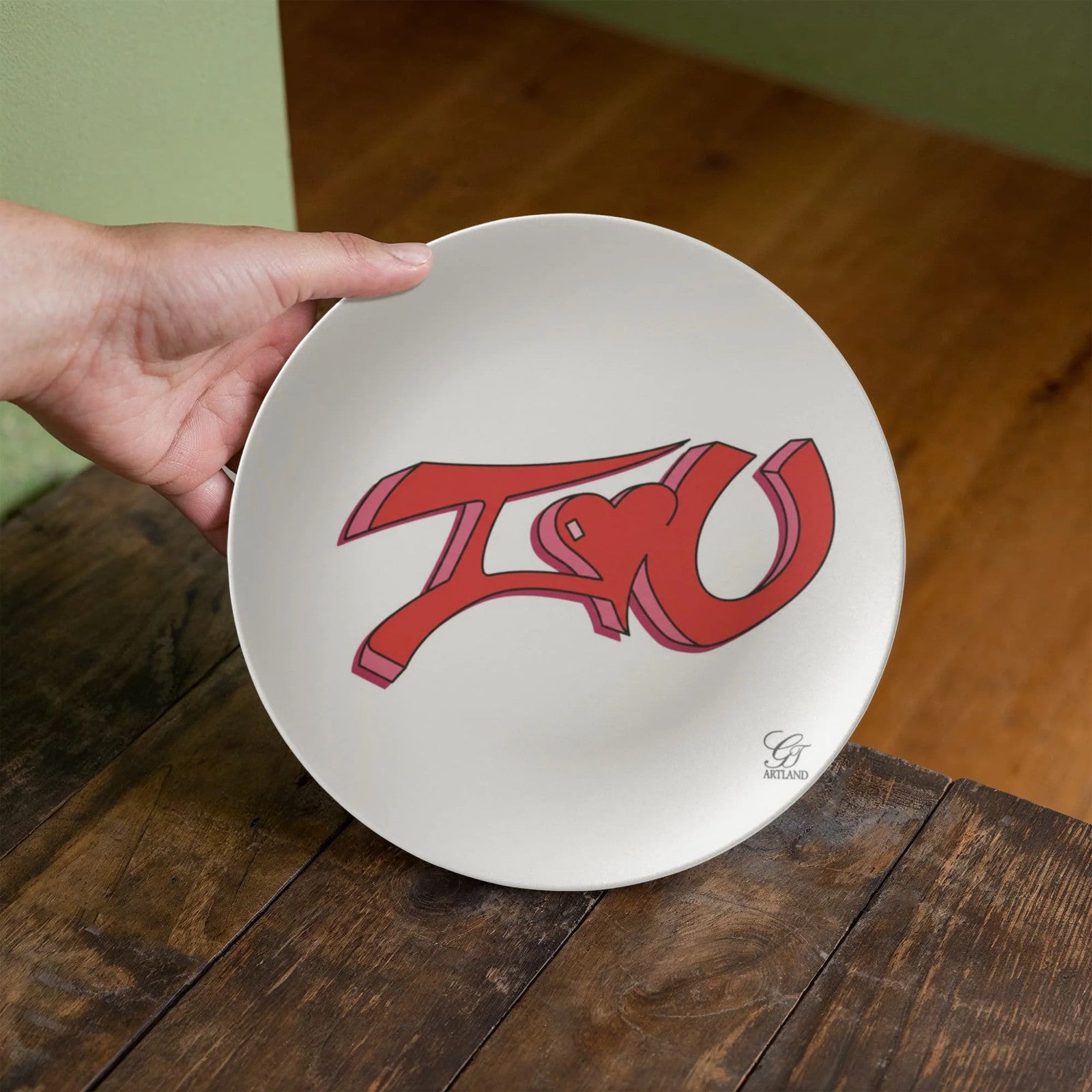 I love you 3d Tag Graphic Square 10” Plate by GT Artland