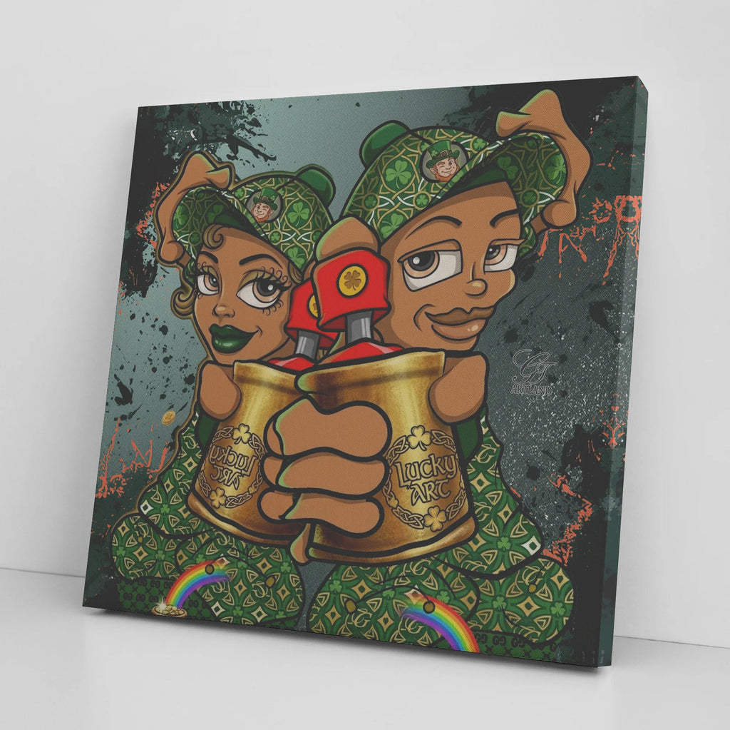 Spray Can Ebony Couple Designer Lucky Art Saint Patrick's Day Theme Canvas Wrap