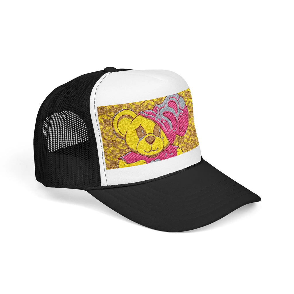 Yellow Teddy with Pink Beanie Trucker Hat | Sparkle Sequin Patch by GT Artland