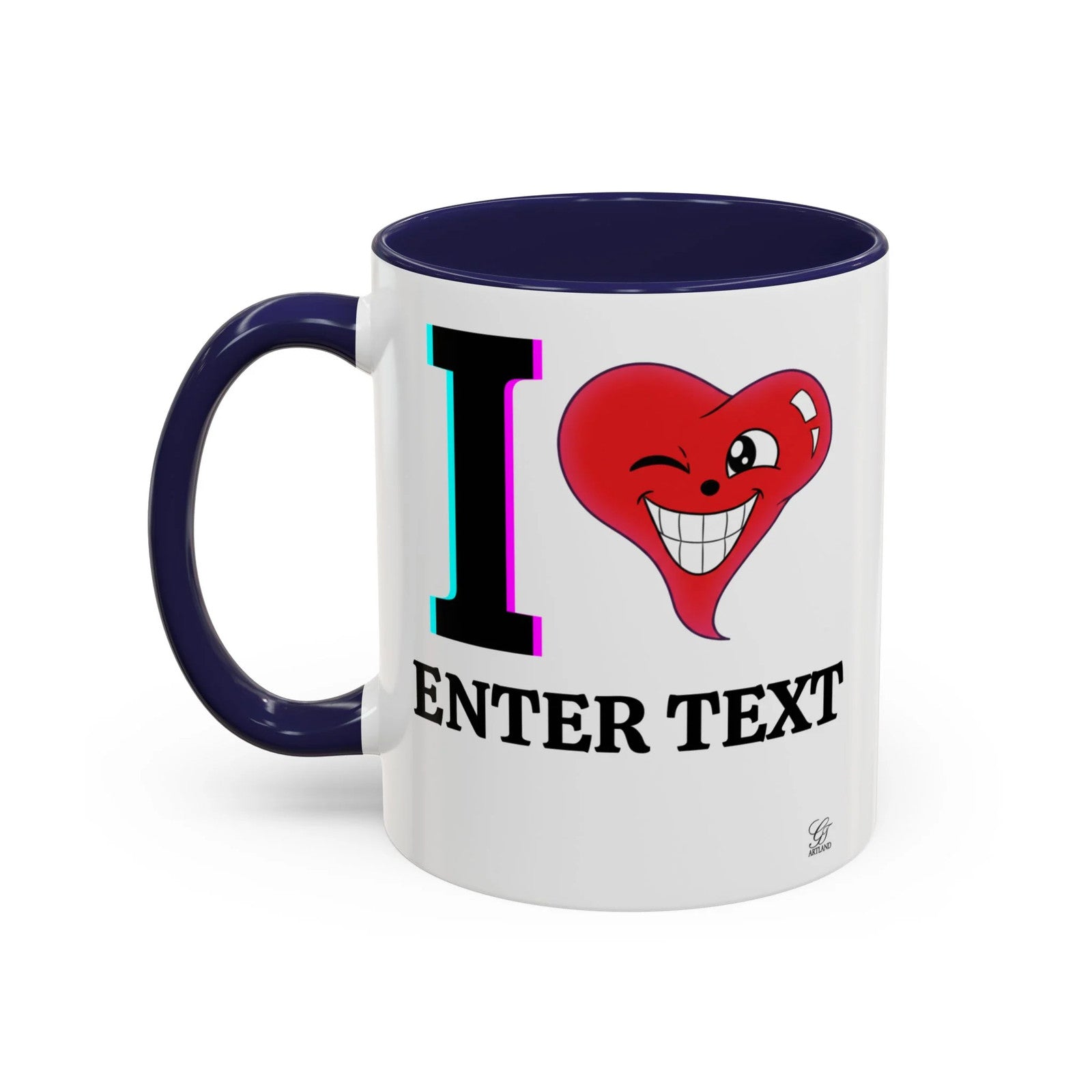 I ️ "Add Any Text" Happy Heart Classic Accent Coffee Mug (11, 15oz) by GT