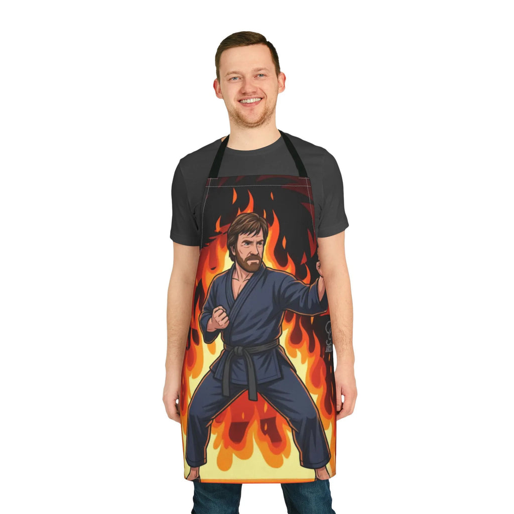 Martial Artist Chuck Norris in Flames Apron | Fire Karate Chef Apron by GT