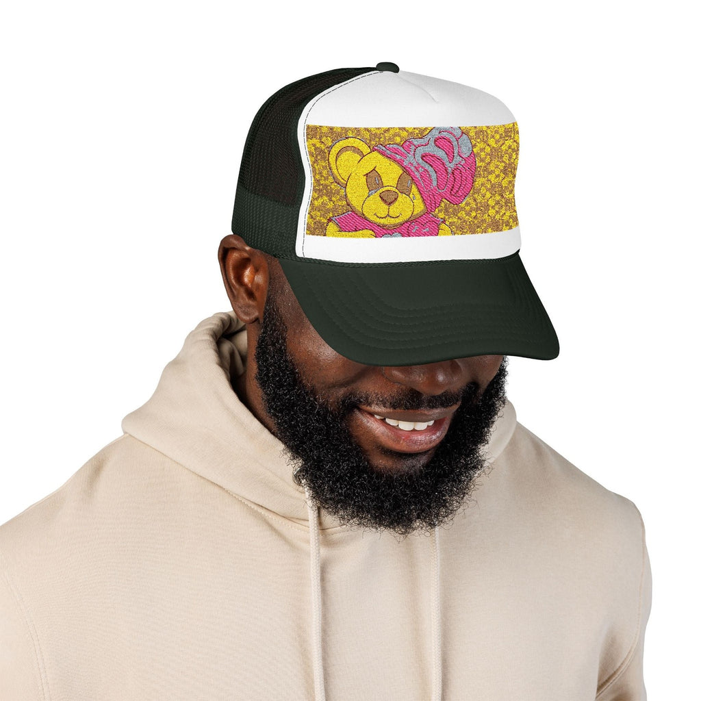 Yellow Teddy with Pink Beanie Trucker Hat | Sparkle Sequin Patch by GT Artland