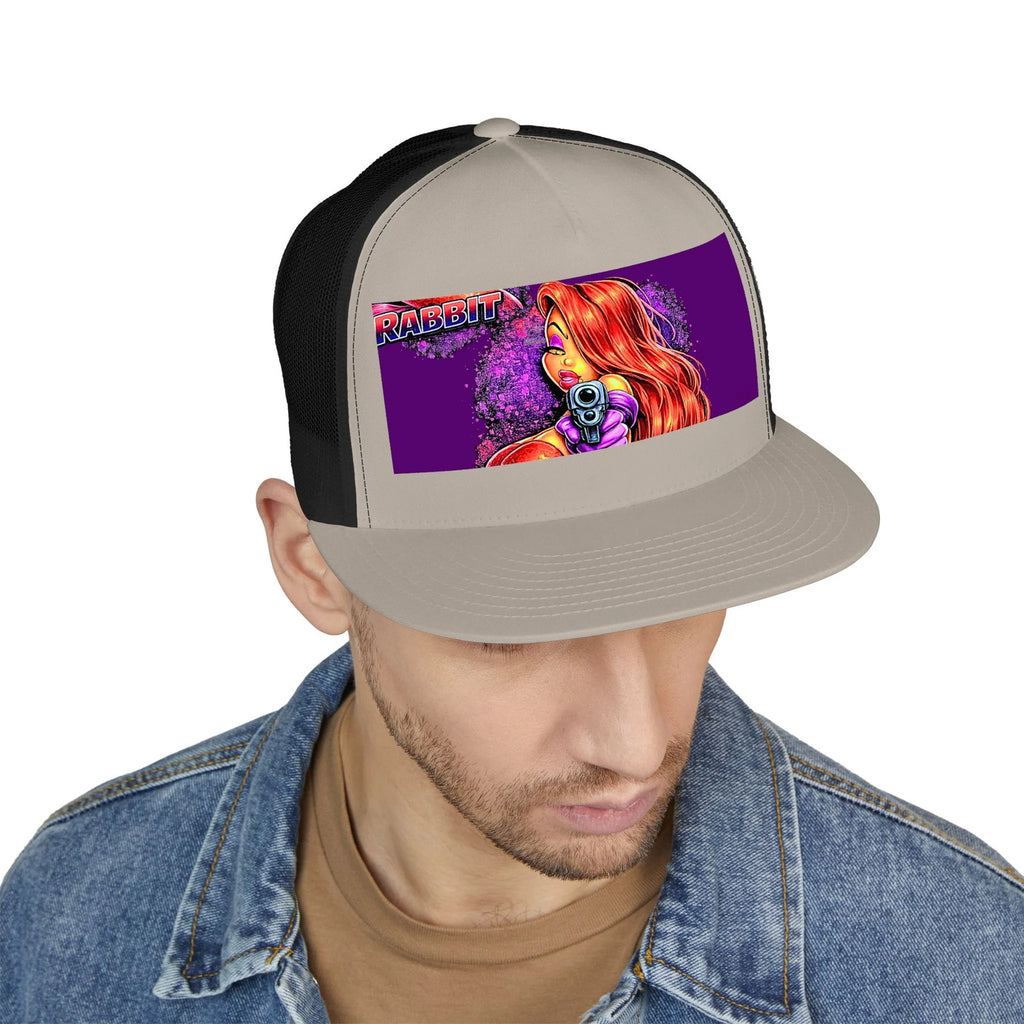 Redhead Rabbit Vixen Pointing Gun Trucker Cap | Retro Pop Art by GT Artland