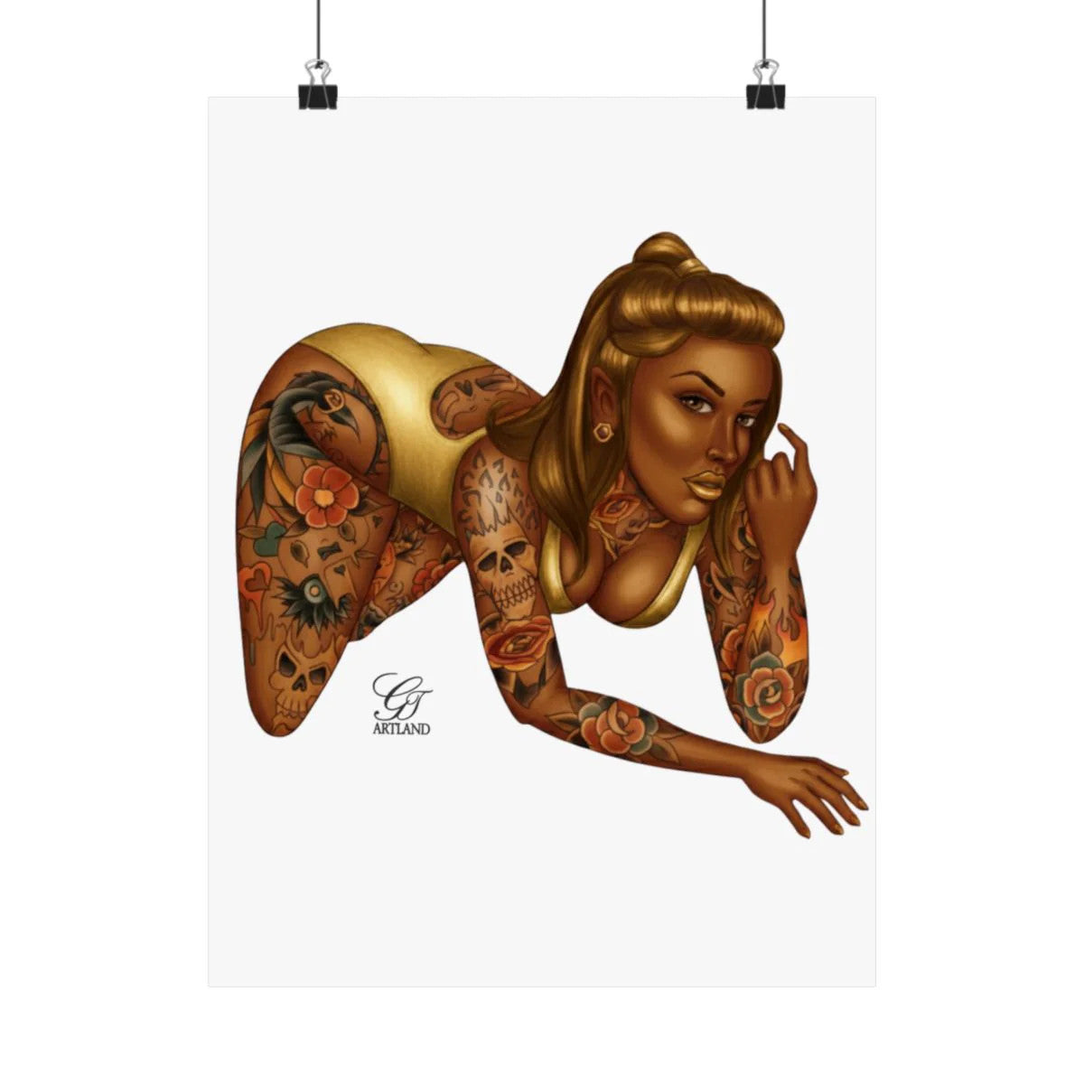Ebony Tatted Vixen with Gold Hair Matte Vertical Posters by GT Artland
