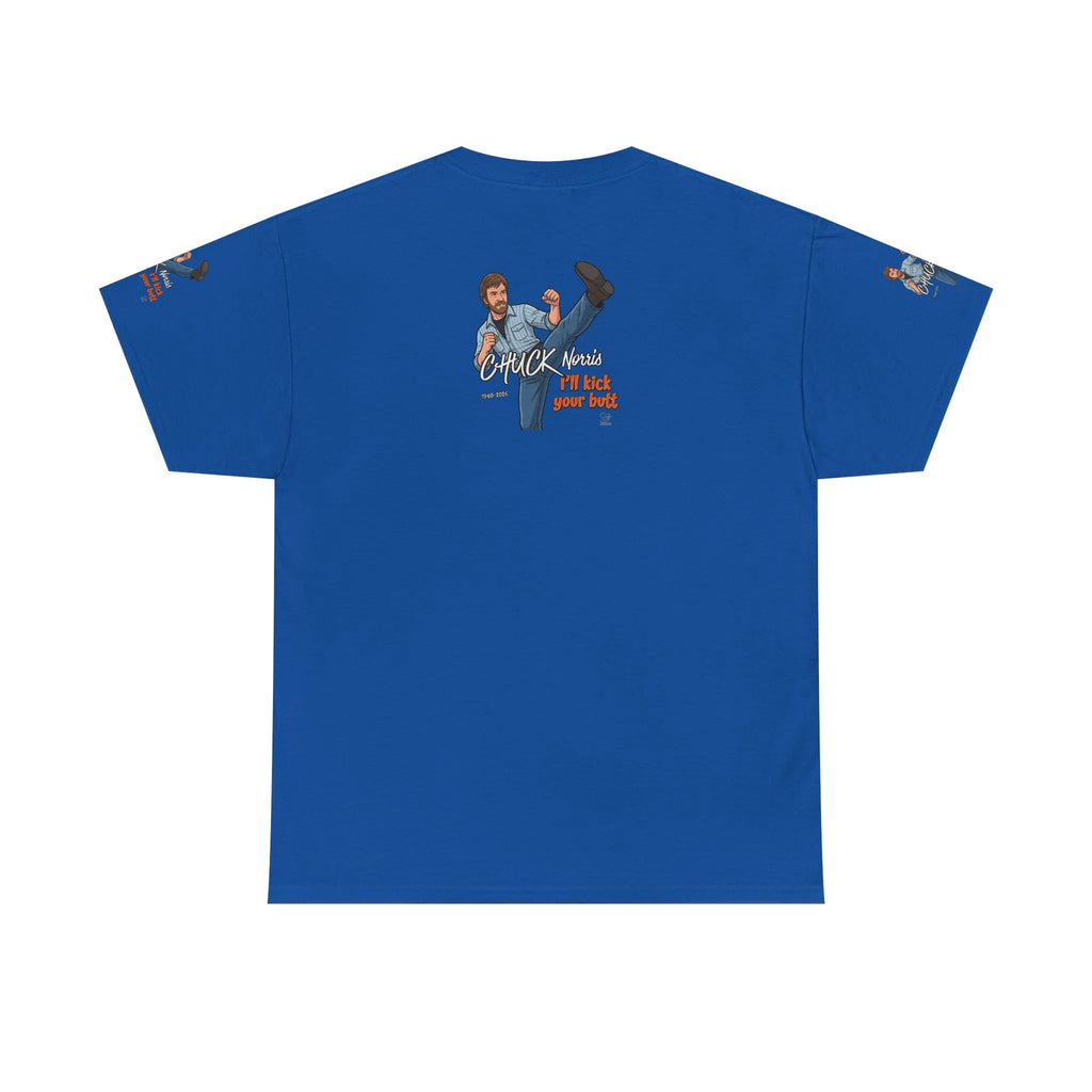 Chuck Norris kick illustration T-Shirt | I'll kick your butt slogan designer by