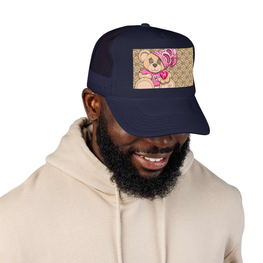 Pink Teddy Bear Heart Foam Trucker Hat | Cute Bear Patch by GT Artland