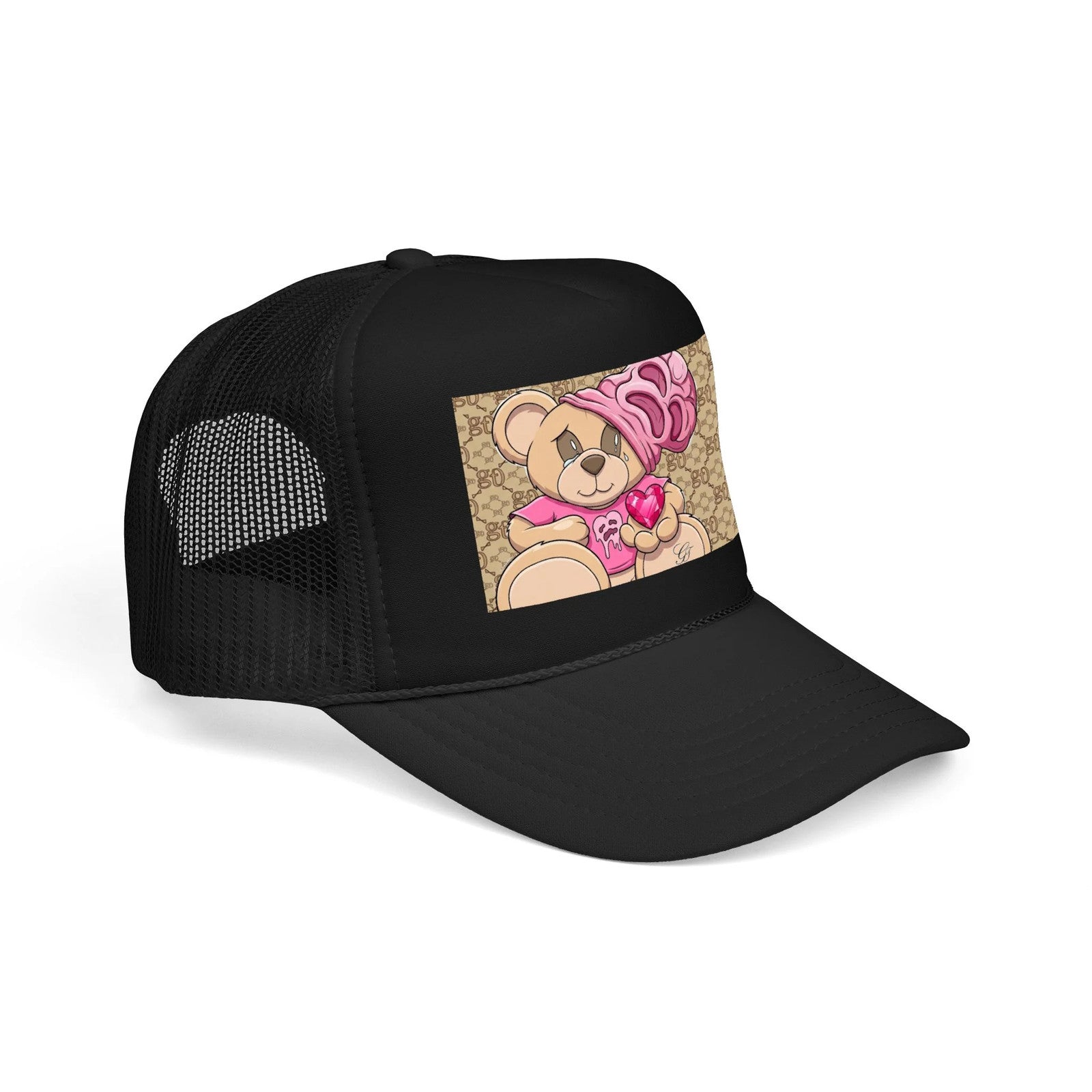 Pink Teddy Bear Heart Foam Trucker Hat | Cute Bear Patch by GT Artland