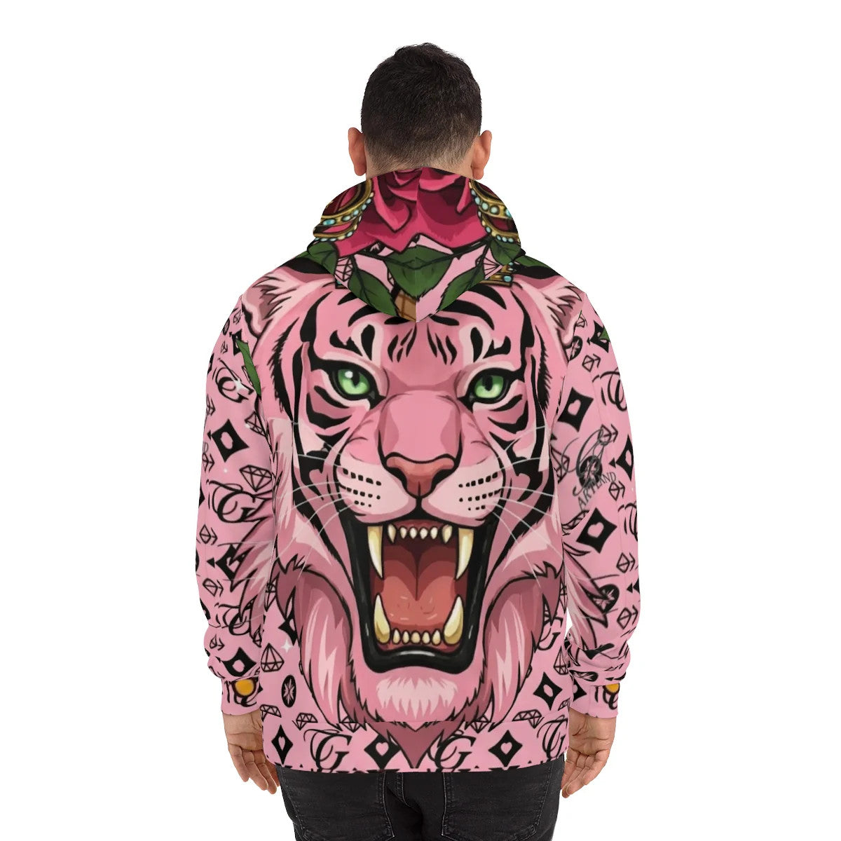 Pink Tiger Tattoo Rose Designer GT Fashion Hoodie by GT Artland