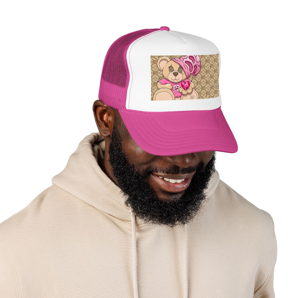 Pink Teddy Bear Heart Foam Trucker Hat | Cute Bear Patch by GT Artland