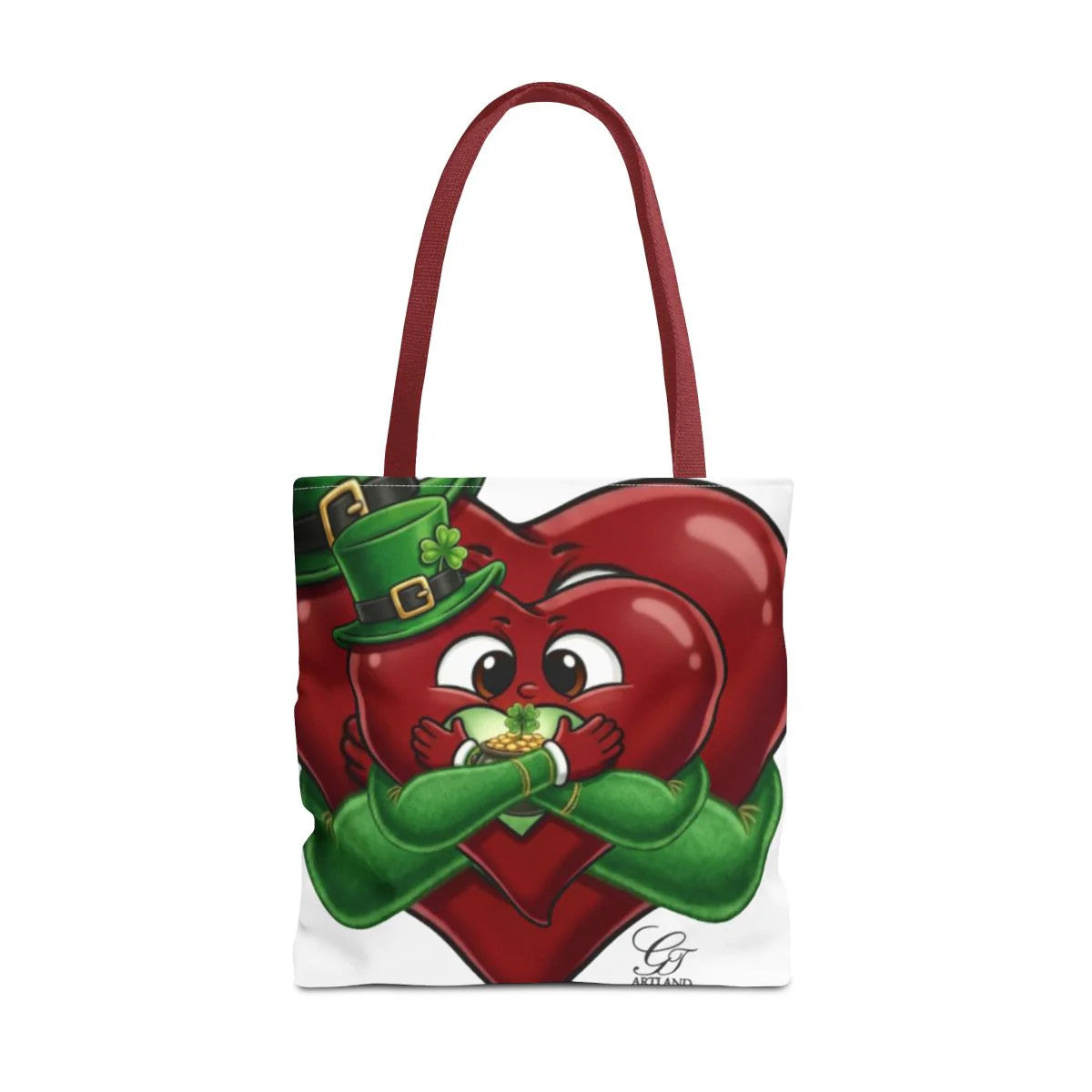 Shamrock Leprechaun Cute Heart Holding Pot of Gold Tote Bag by GT Artland