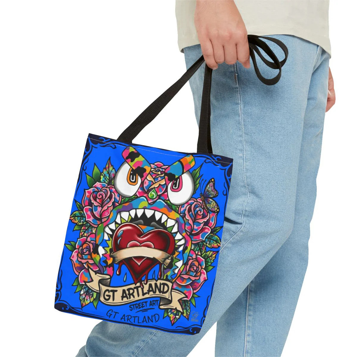 Colorful Gape Tattoo Monster Heart Tote Bag Designer sky blue Edition |