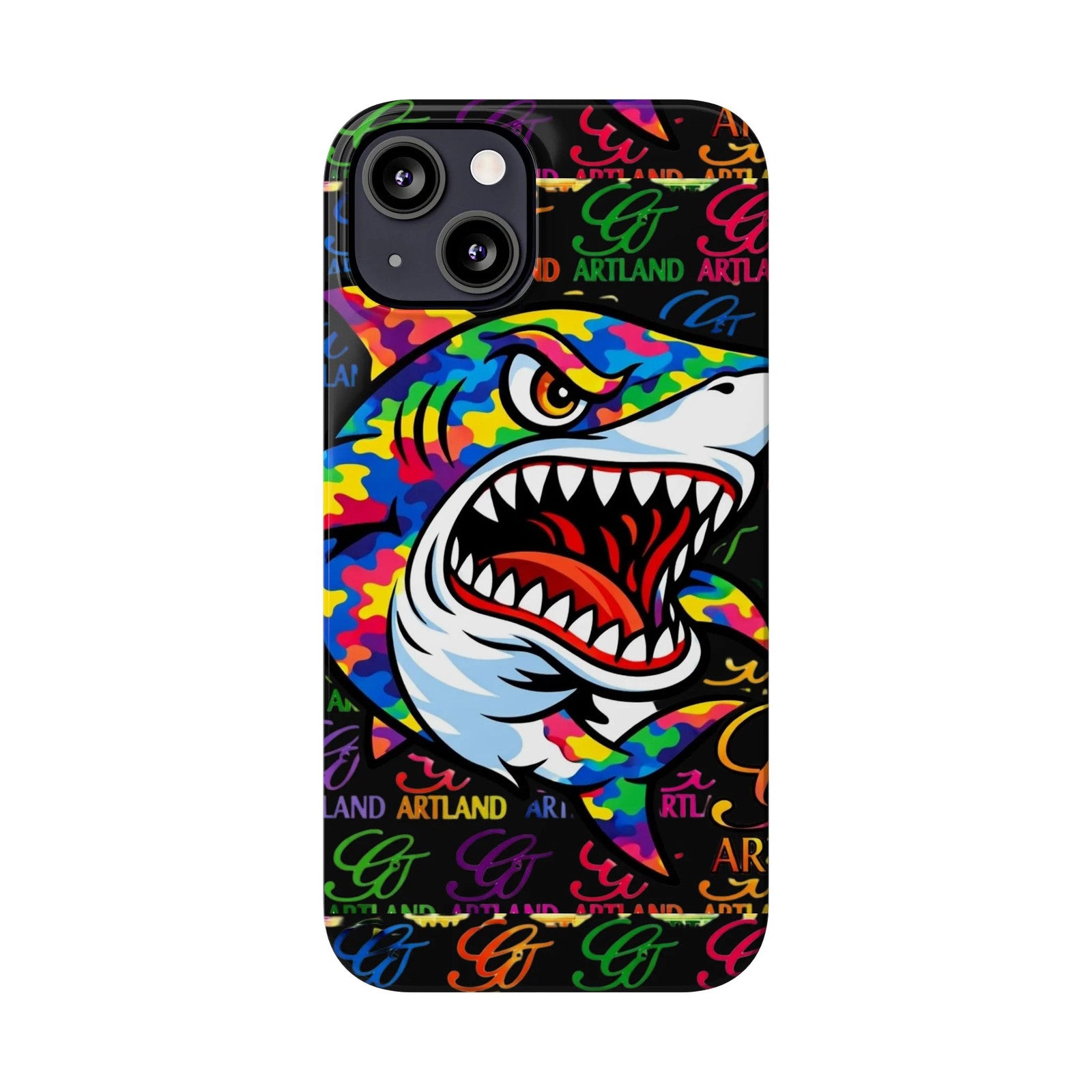 Colorful Shark GT Illustration Slim Phone Case | Neon Graffiti Pattern by GT