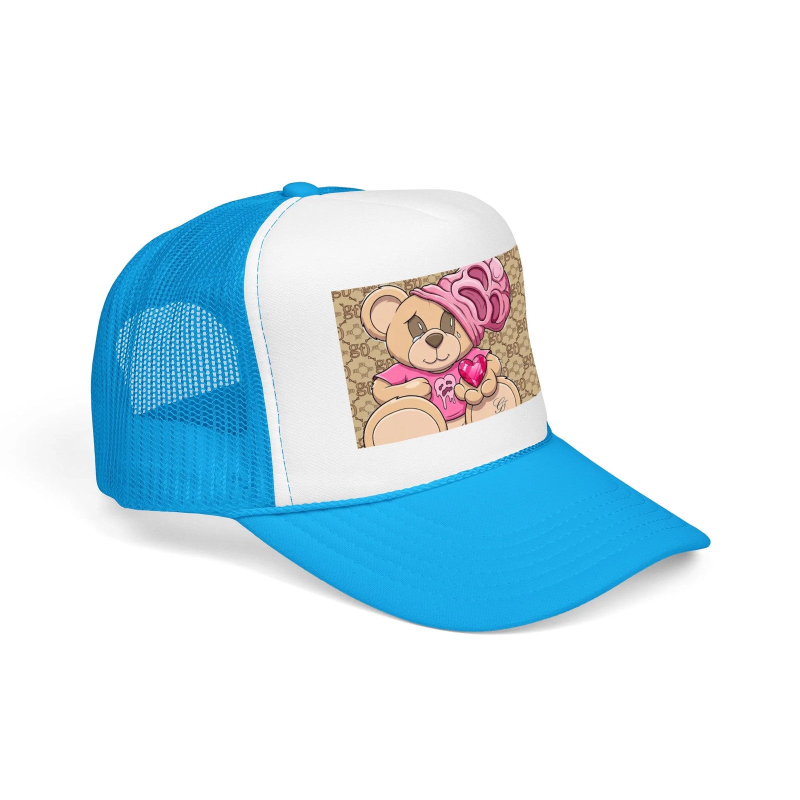 Pink Teddy Bear Heart Foam Trucker Hat | Cute Bear Patch by GT Artland