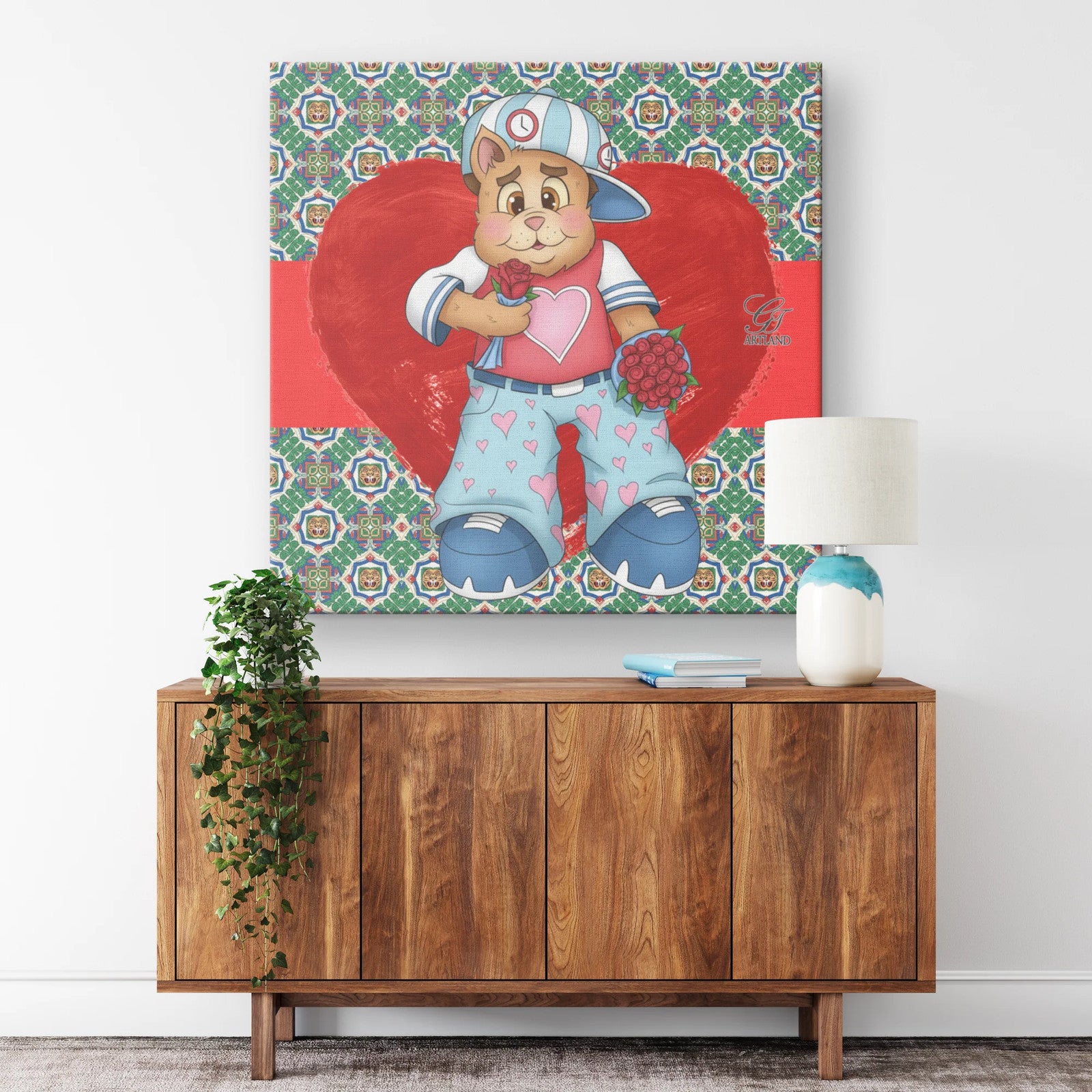 Swag Tailored Bear with Dozen of Roses Red Label Designer Edition Square Canvas