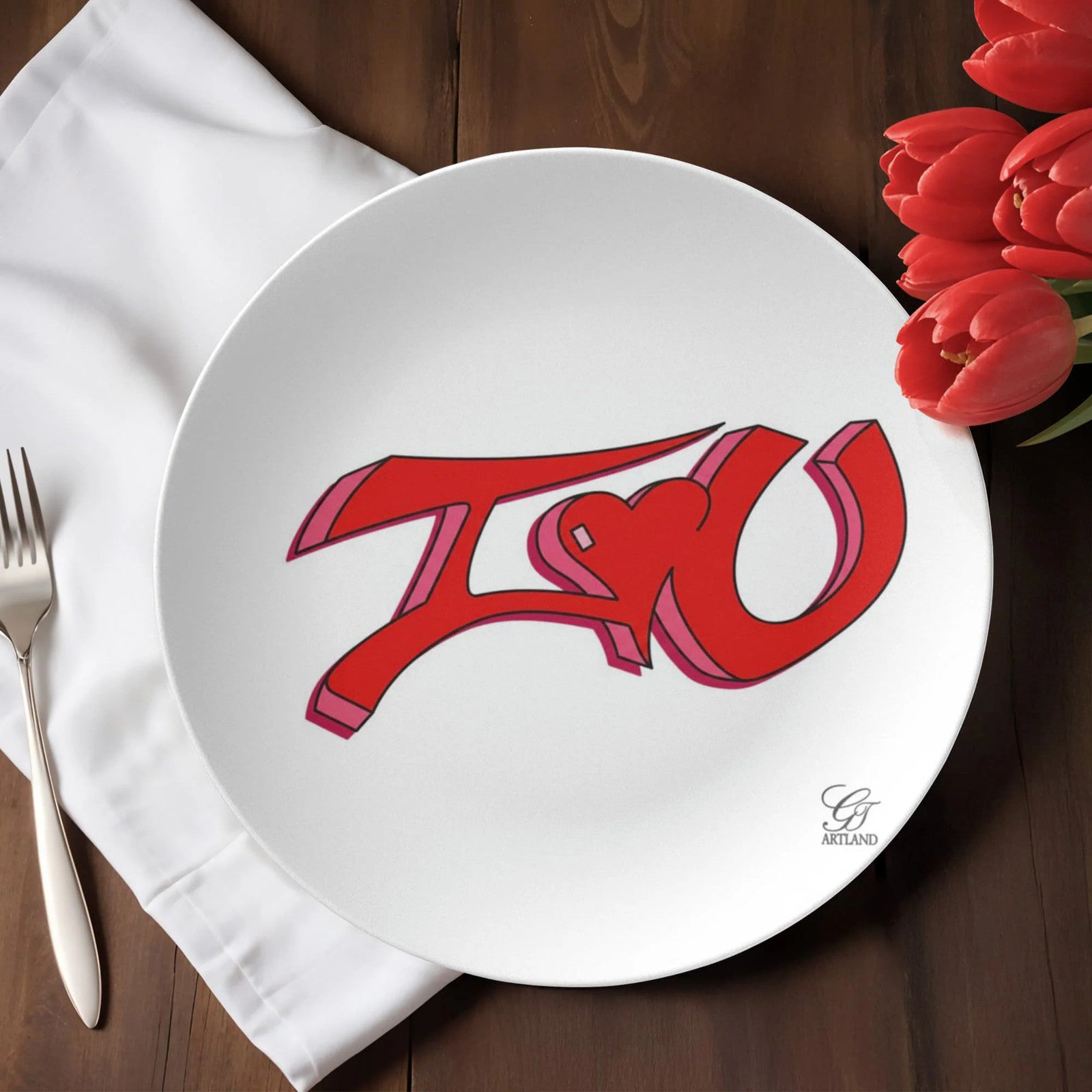 I love you 3d Tag Graphic Square 10” Plate by GT Artland