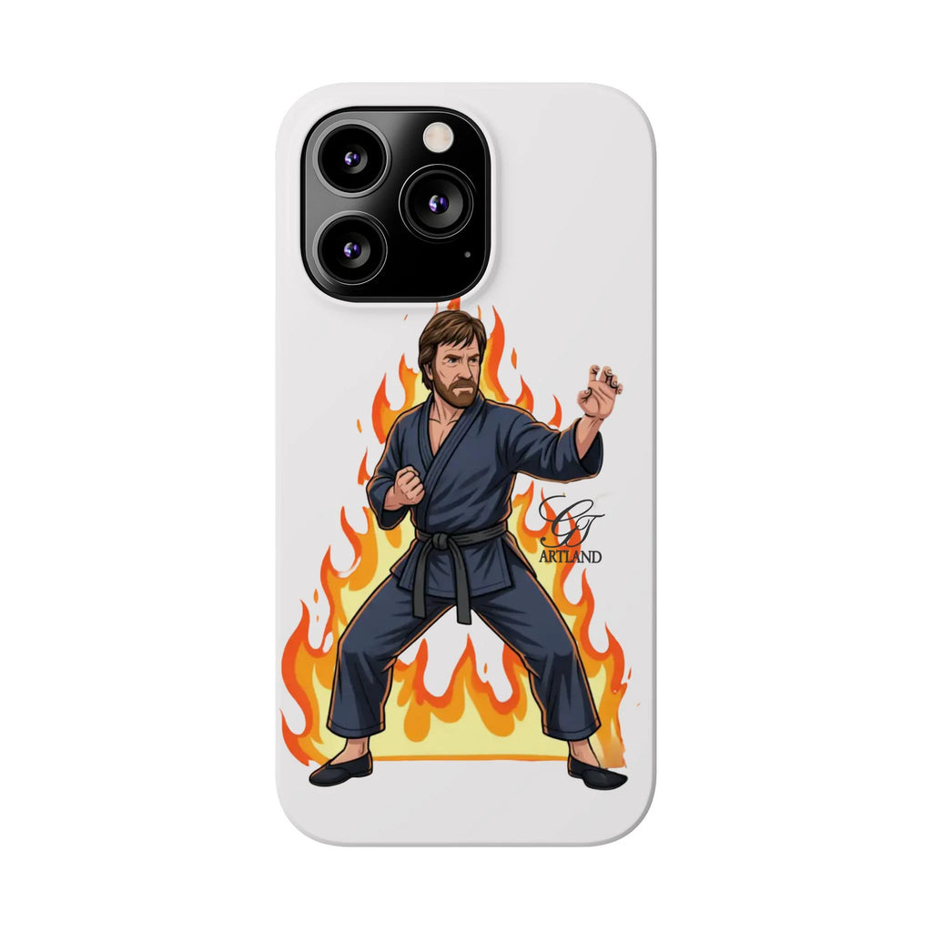 Karate Master Chuck Norris Illustration Slim Phone Case | Martial Arts Flames