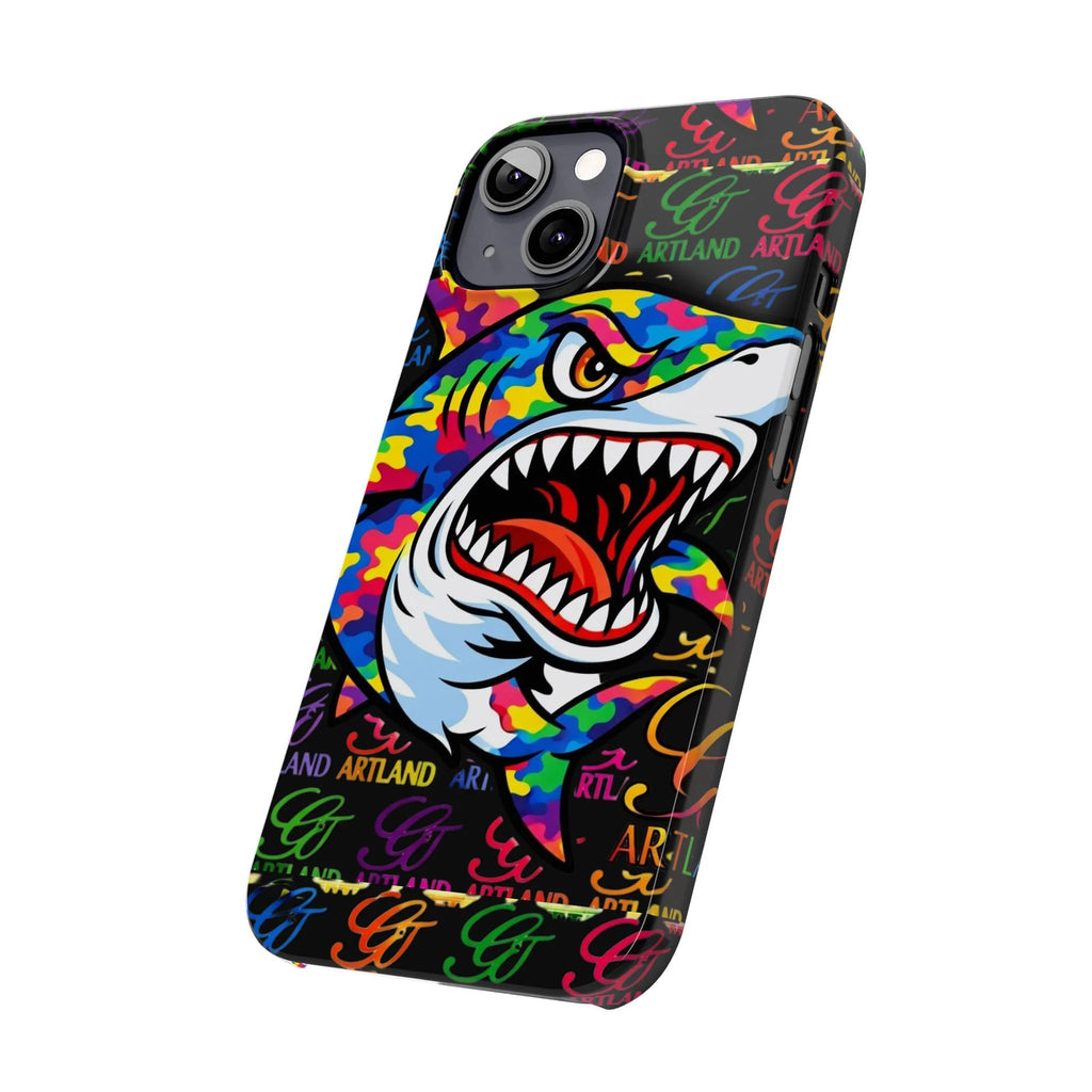 Colorful Shark GT Illustration Slim Phone Case | Neon Graffiti Pattern by GT