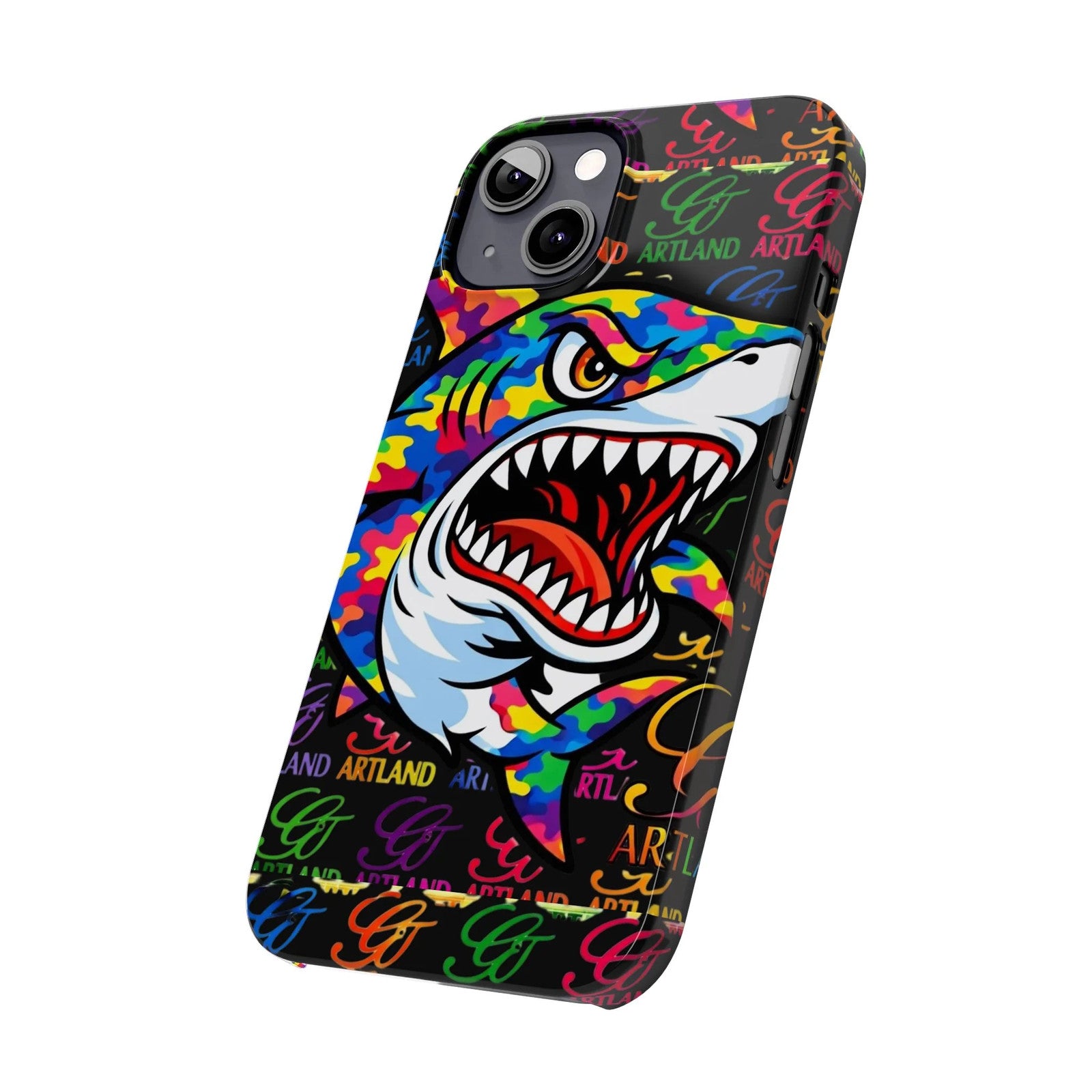 Colorful Shark GT Illustration Slim Phone Case | Neon Graffiti Pattern by GT
