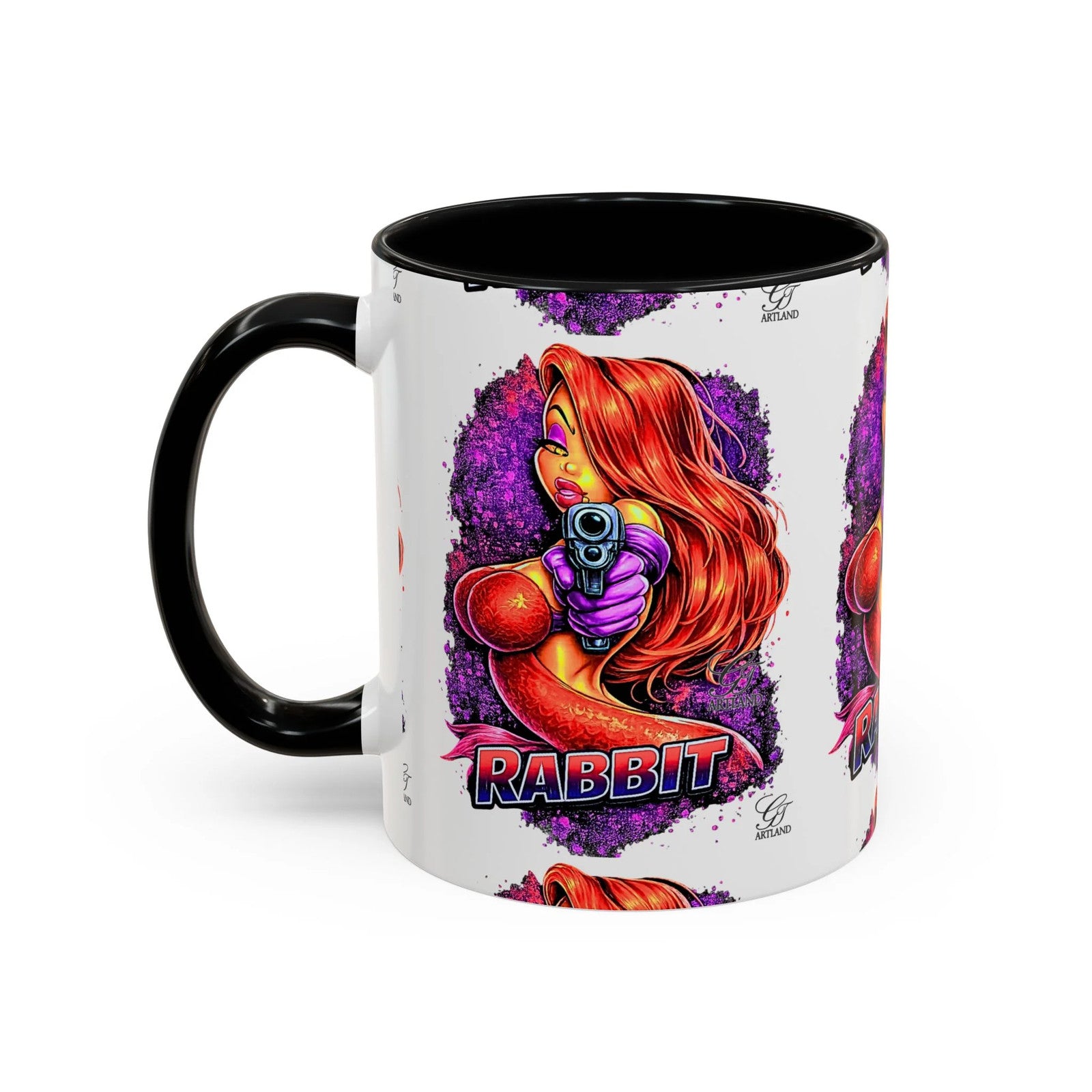 Pinup Redhead Vixen with Gun Rabbit Mug | Accent Coffee Mug 11oz 15oz by GT
