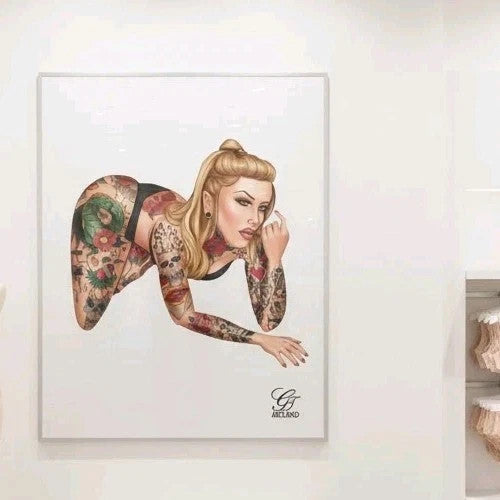 Hot Sexy Chick With Light Skin Blonde Colored Shaded Print Signed