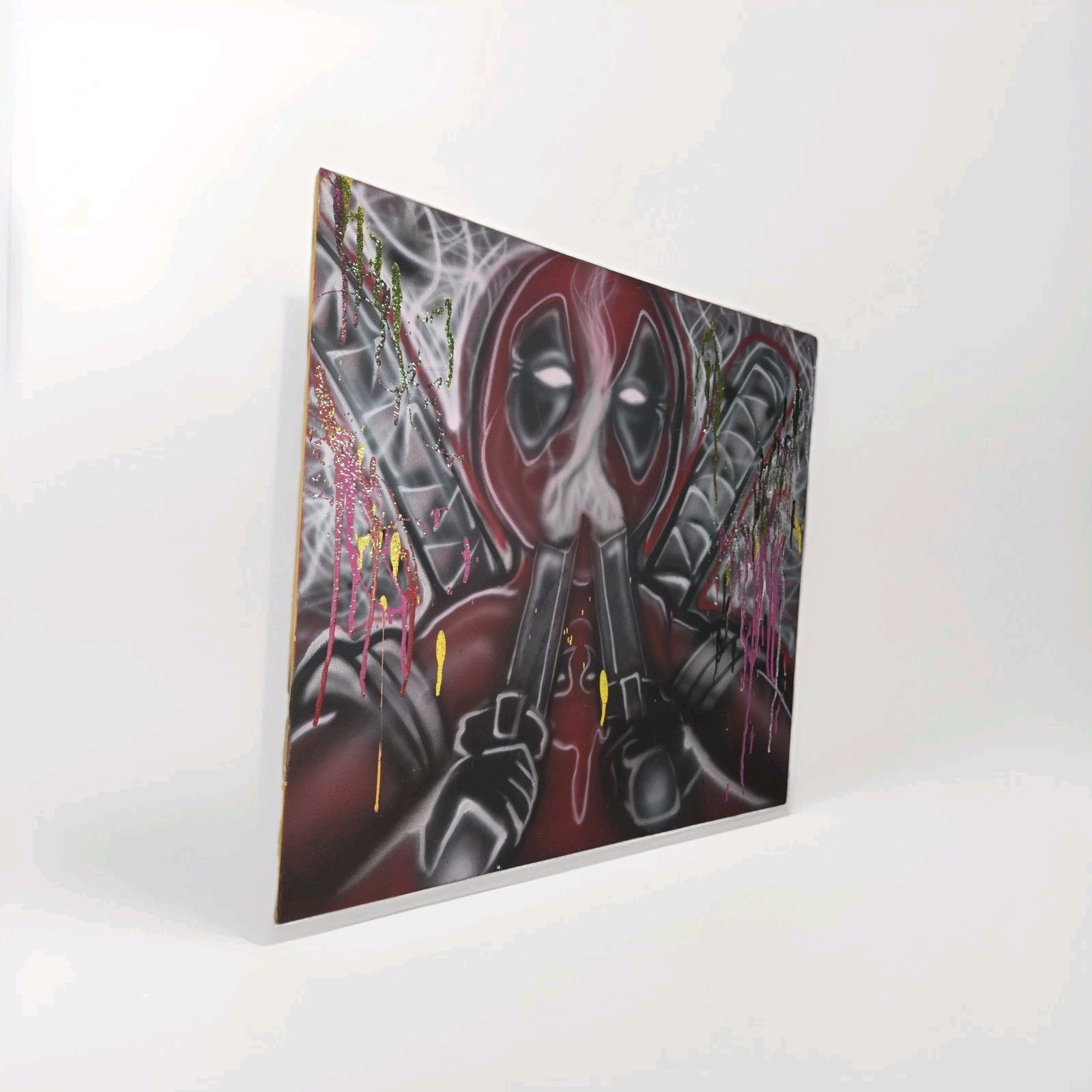Deadpool TWIN Aces Glitter DROP 24 X 24 IN COLLECTORS CANVAS Signed Painting