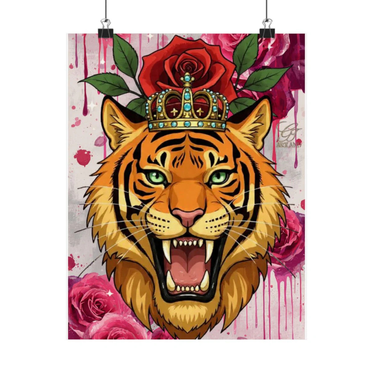King Tiger Roses Drip Graffiti Designer Matte Vertical Posters by GT Artland