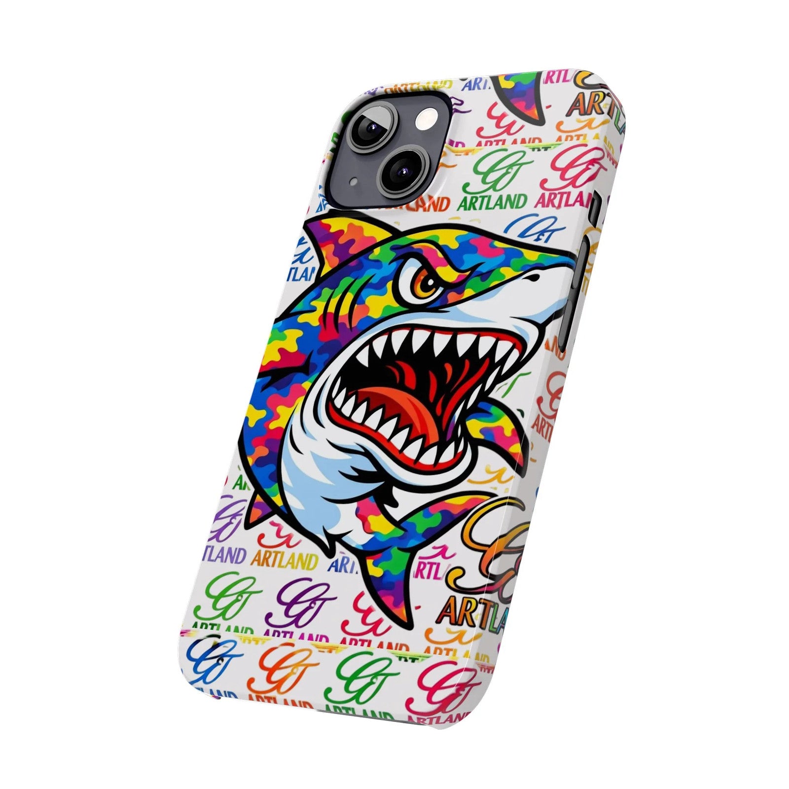 Colorful Camo Designer Shark GT Slim Phone Case | Vibrant Graphic, Artland Logo