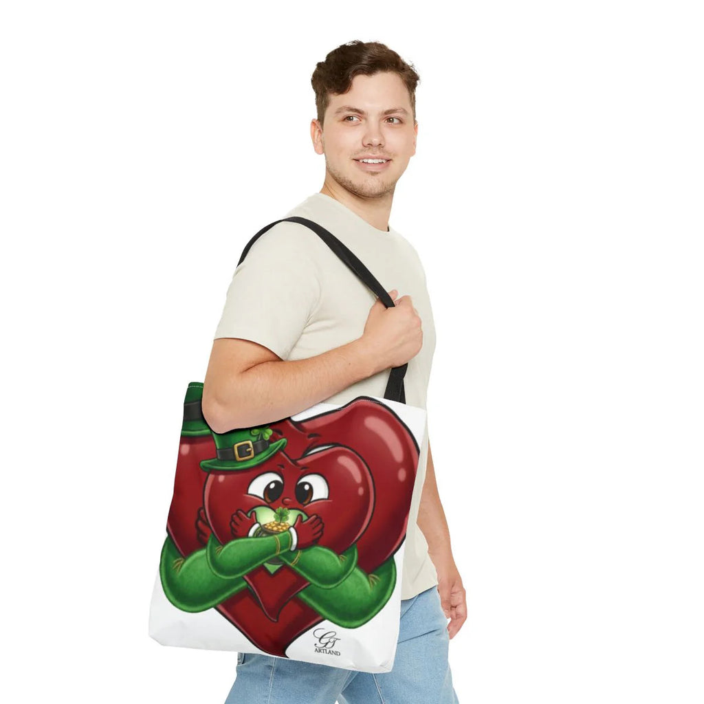 Shamrock Leprechaun Cute Heart Holding Pot of Gold Tote Bag by GT Artland